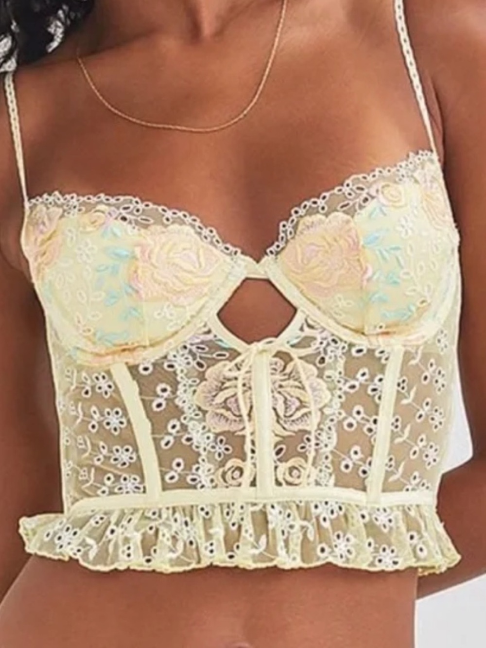 For Love And Lemons pastel Yellow Floral Embroidered Lace Bustier women’s medium